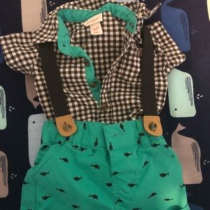 Newborn button up with suspenders